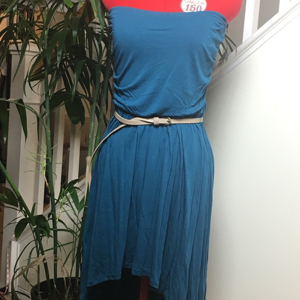 Edge Turquoise Strapless hi low dress- L (EUC)